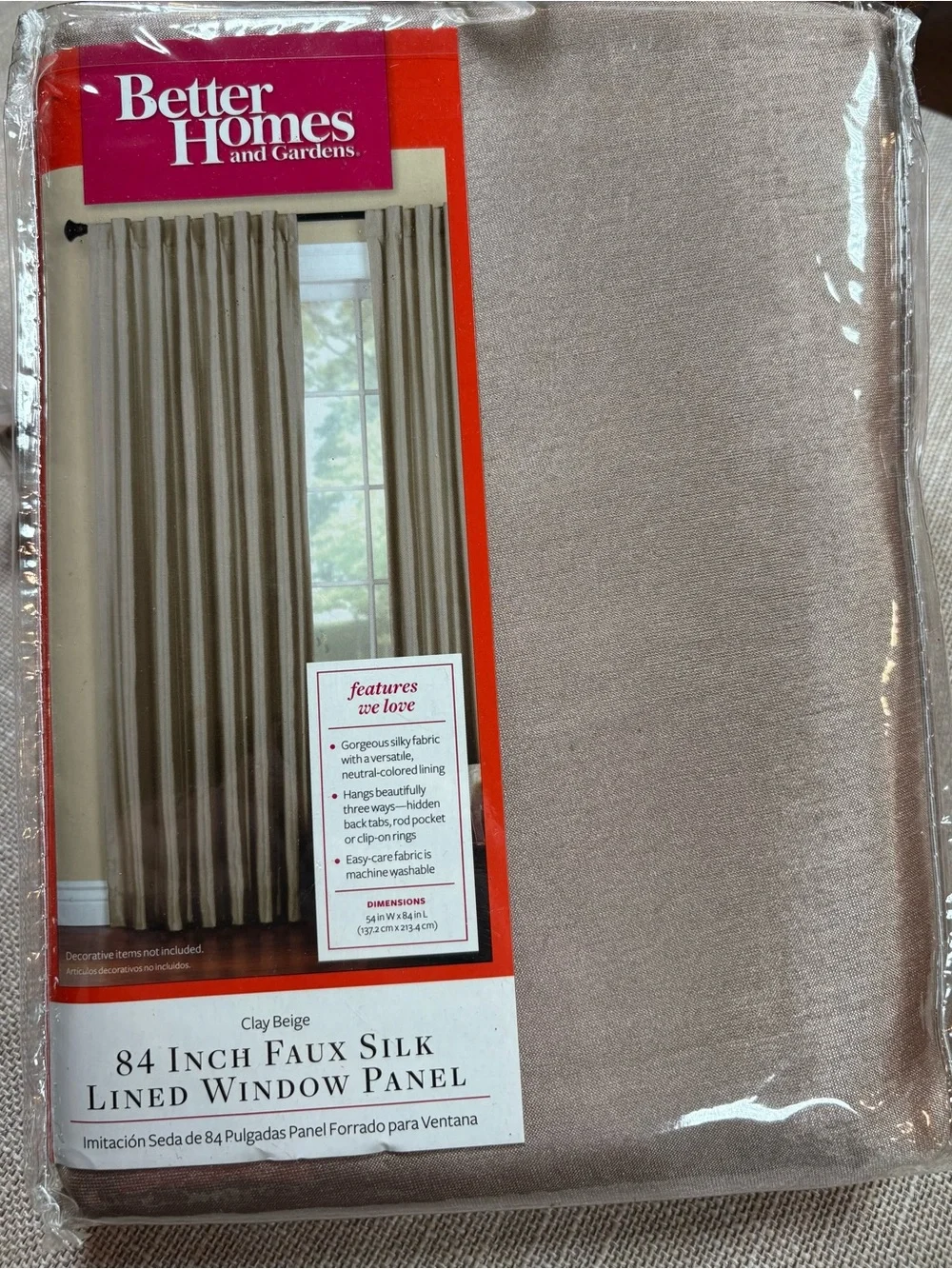Better Homes And Gardens Clay Beige Faux Silk Window Curtain Panel x2